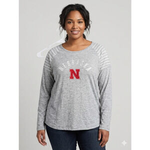 University of Nebraska Husker Women's Top Gray Striped Raglan Camp David 2XL